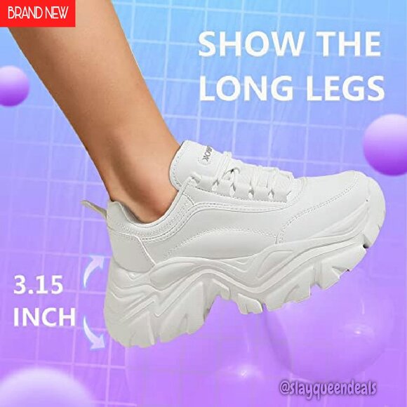 Women's Chunky Platform Sneakers Leather Casual Comfortable Walking Shoes - Picture 7 of 8